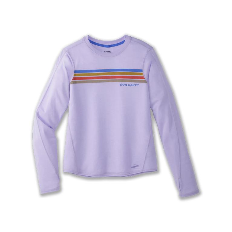 Brooks Distance Graphic Long Sleeve Running Shirt - Women's - Heather Violet Dash/Stripe/grey (91637